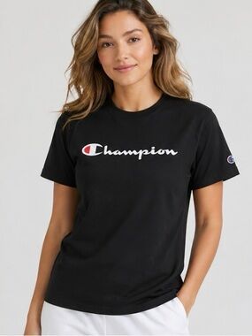 Champion Logo Tee Bundle Women’s S Black Blue Script T-Shirts Casual Athleisure